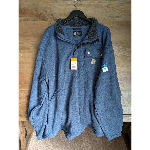 Carhartt Sweater Mens 3XL Faded Navy Fleece Lined Relaxed Fit Quarter Zip NWT - Picture 1 of 4